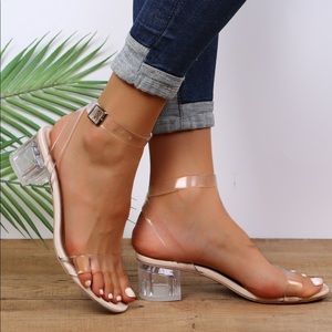 SHEIN Clear Chunky Heeled Ankle Strap Sandals 10.5